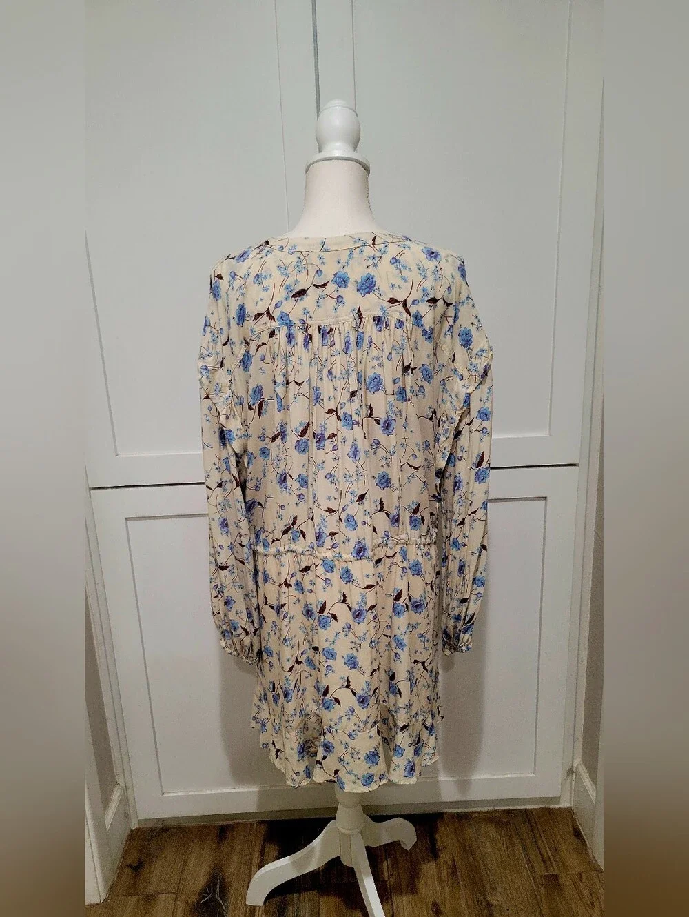 Free People Flower Fields Mini Dress in Cream & Blue | Size Medium